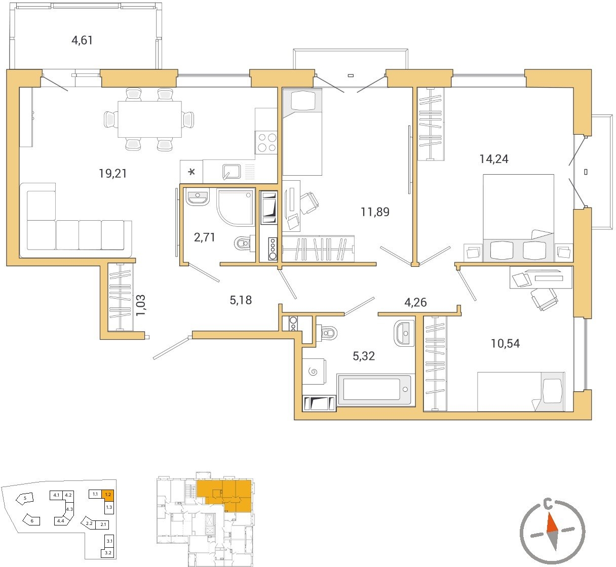 1-комнатная квартира с отделкой в ЖК Янила Драйв на 7 этаже в 2 секции. Сдача в 4 кв. 2021 г.