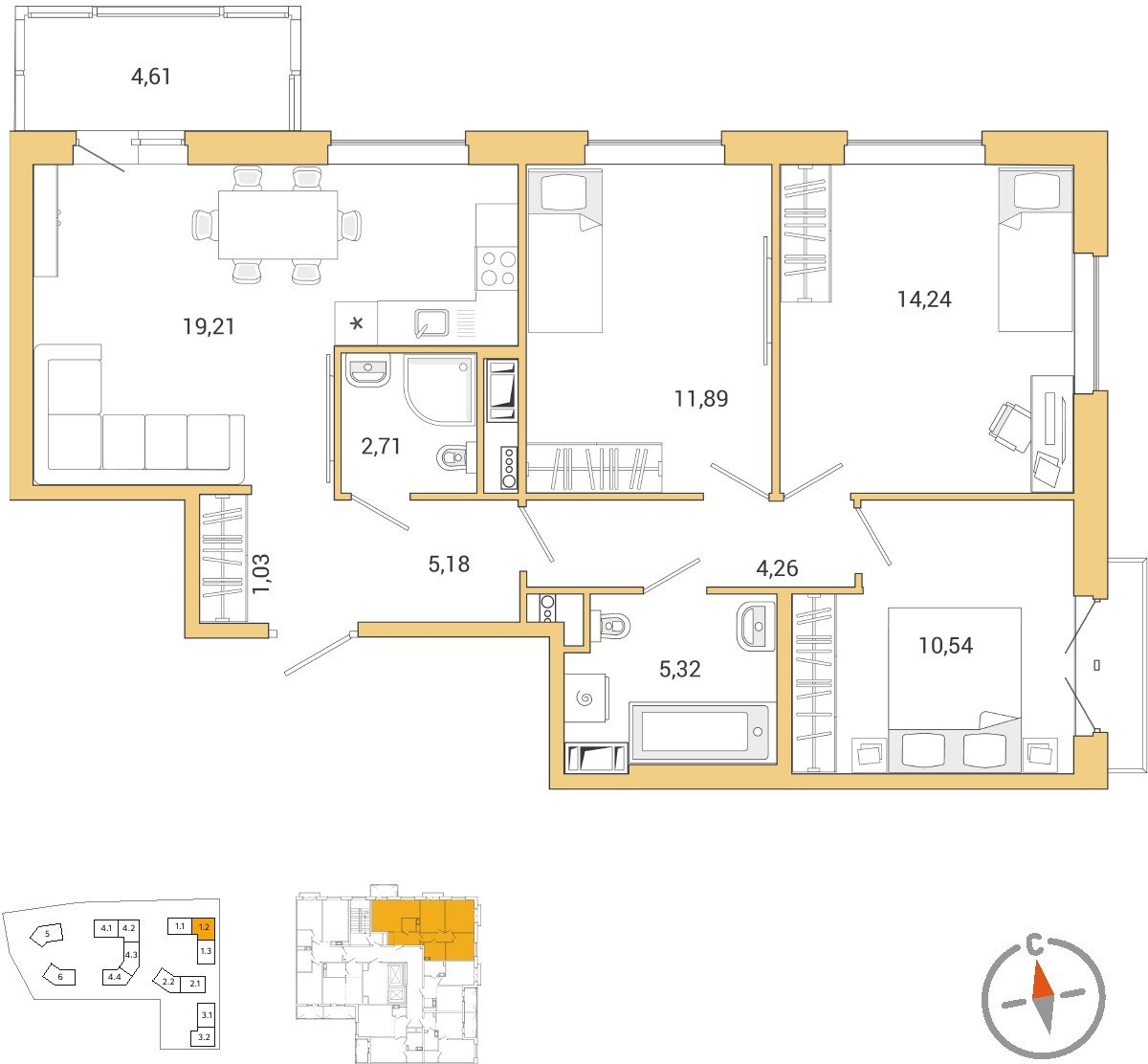 2-комнатная квартира в ЖК N'ICE LOFT на 11 этаже в 1 секции. Сдача в 1 кв. 2024 г.