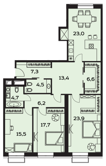 3-комнатная квартира в ЖК Лайм на 12 этаже в 3 секции. Дом сдан.
