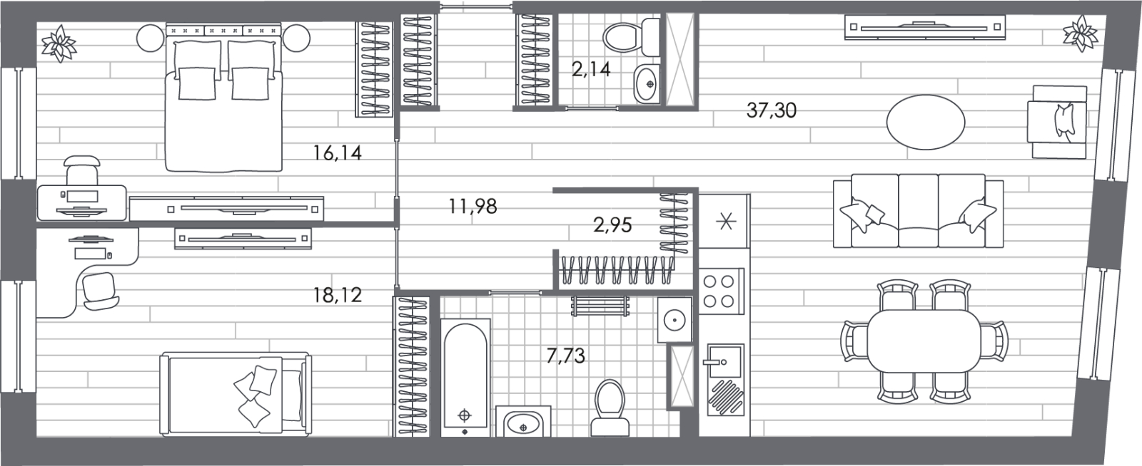 2-комнатная квартира с отделкой в ЖК Янила Кантри Клаб на 3 этаже в 2 секции. Сдача в 1 кв. 2023 г.
