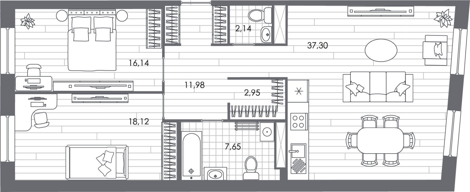 2-комнатная квартира с отделкой в ЖК Янила Кантри Клаб на 6 этаже в 1 секции. Сдача в 1 кв. 2023 г.