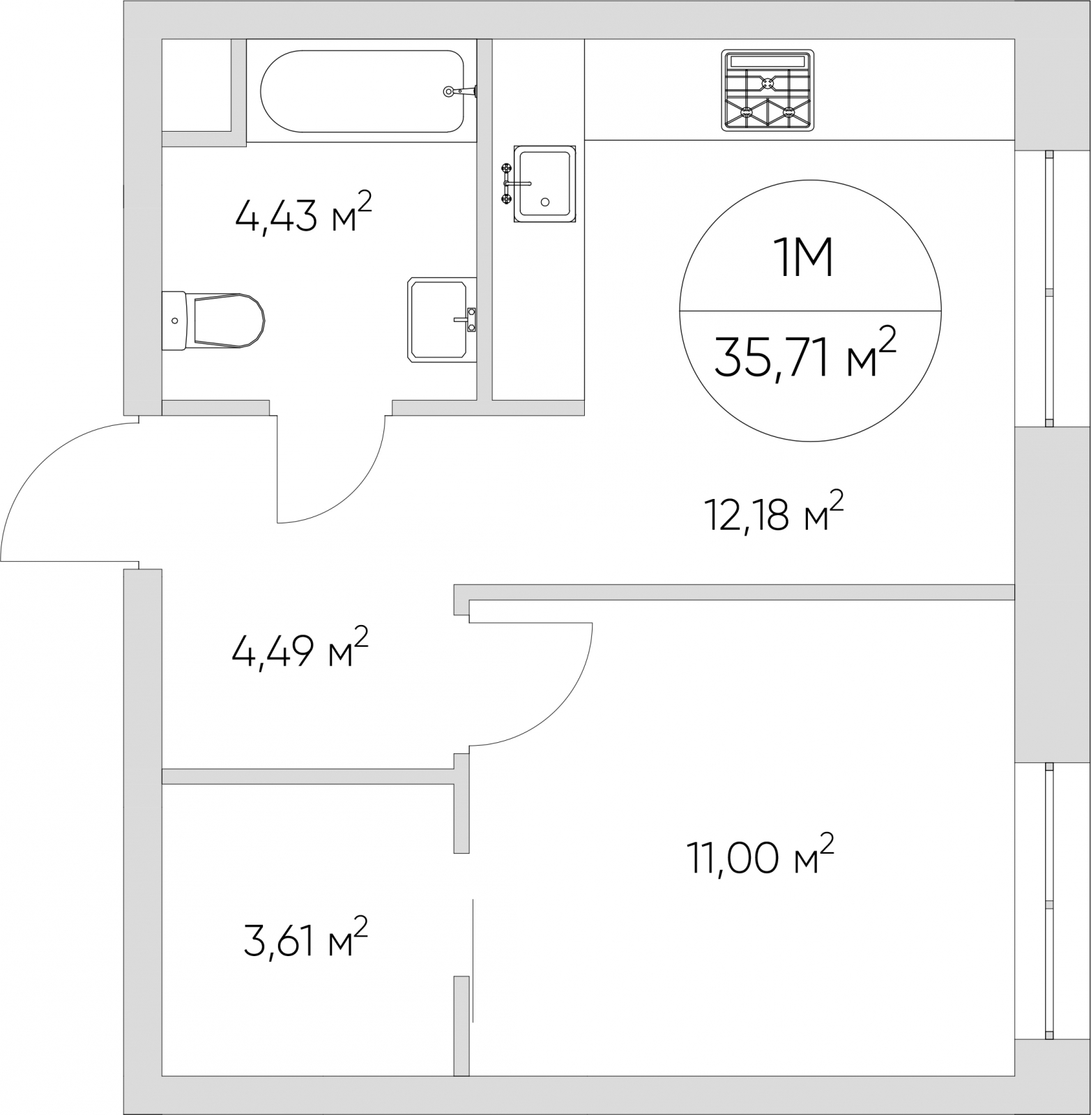 1-комнатная квартира (Студия) в ЖК Бунинские кварталы на 16 этаже в 1 секции. Сдача в 2 кв. 2026 г.