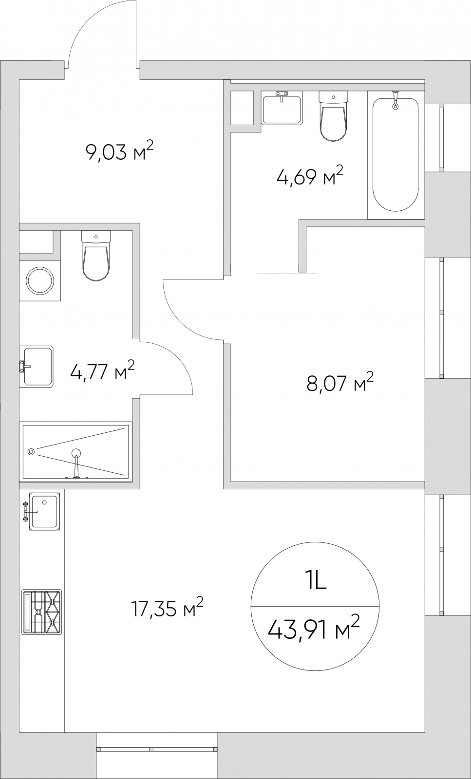 2-комнатная квартира в ЖК Бунинские кварталы на 9 этаже в 1 секции. Сдача в 3 кв. 2025 г.
