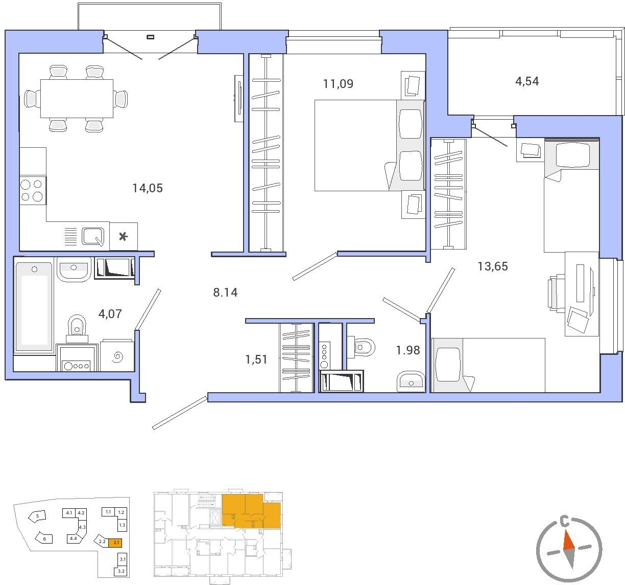 1-комнатная квартира (Студия) в ЖК Бунинские кварталы на 7 этаже в 1 секции. Сдача в 3 кв. 2025 г.