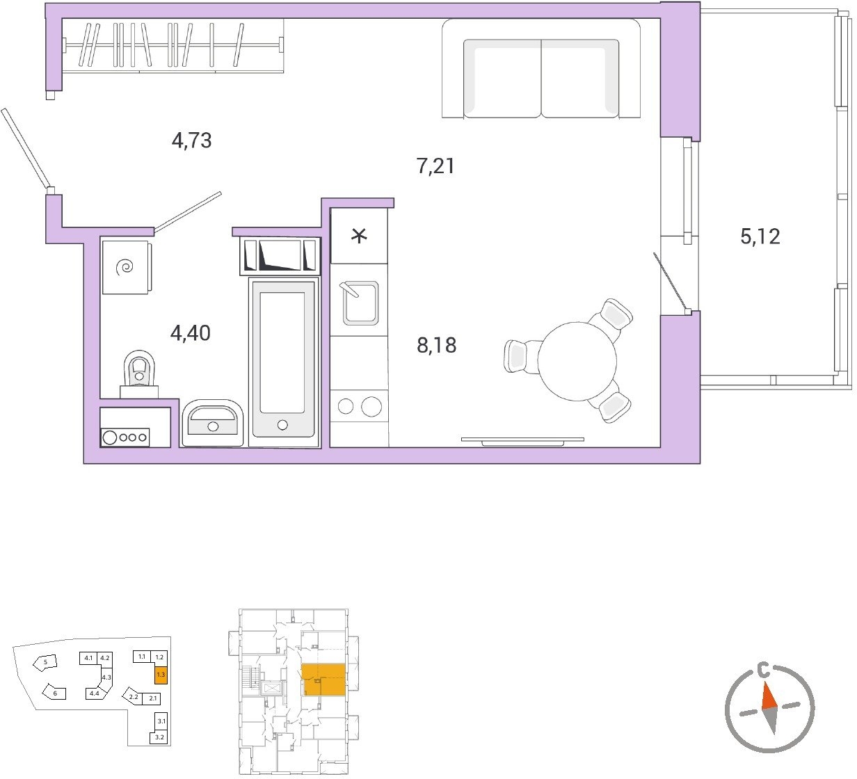 1-комнатная квартира в ЖК Бунинские кварталы на 9 этаже в 1 секции. Сдача в 3 кв. 2025 г.