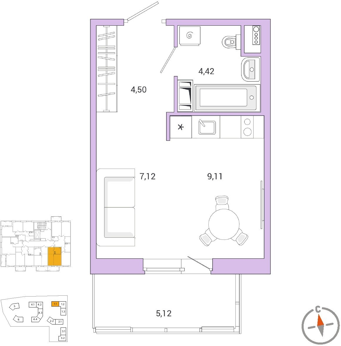 1-комнатная квартира (Студия) в ЖК Бунинские кварталы на 10 этаже в 1 секции. Сдача в 3 кв. 2025 г.