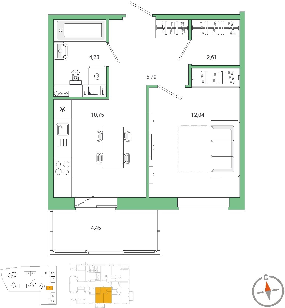 1-комнатная квартира с отделкой в ЖК Янила Драйв на 5 этаже в 3 секции. Сдача в 4 кв. 2021 г.