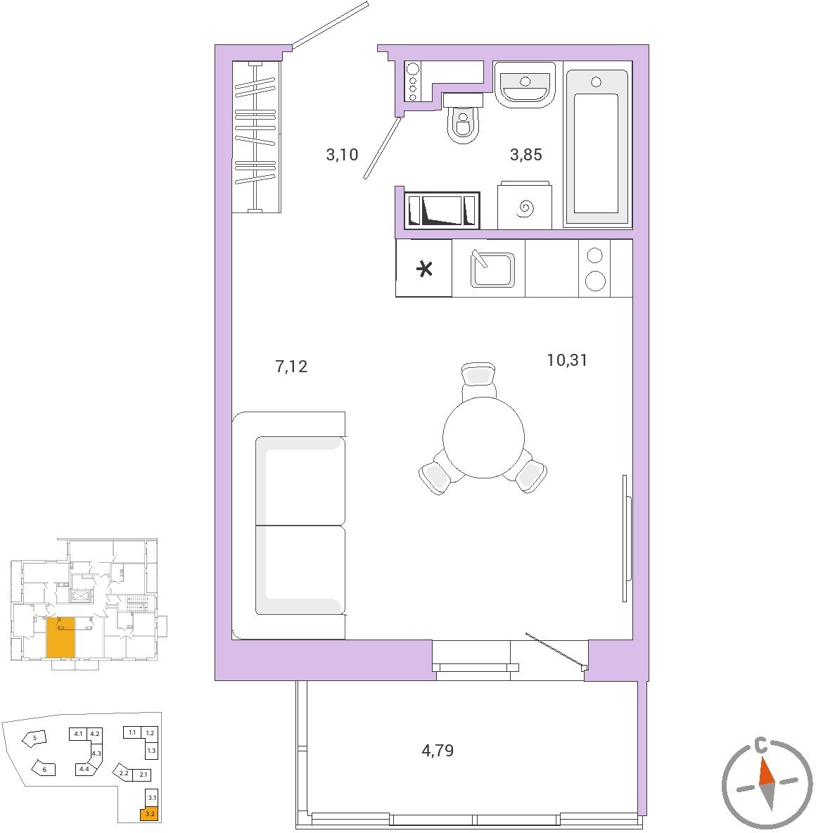 2-комнатная квартира в ЖК AFI Park Воронцовский на 3 этаже в 1 секции. Сдача в 3 кв. 2023 г.
