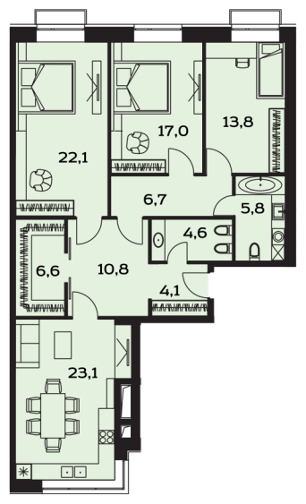 3-комнатная квартира с отделкой в ЖК Карамель на 17 этаже в 1 секции. Дом сдан.
