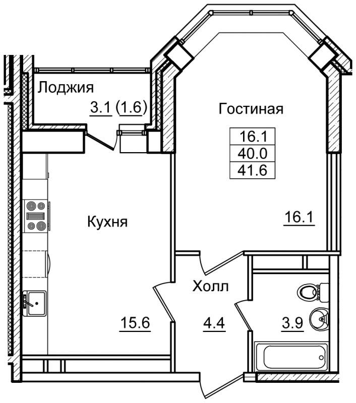1-комнатная квартира (Студия) в ЖК Бунинские кварталы на 16 этаже в 1 секции. Сдача в 3 кв. 2025 г.