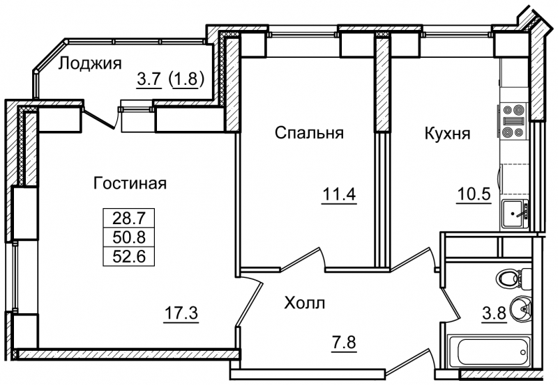 2-комнатная квартира в ЖК AFI Park Воронцовский на 12 этаже в 1 секции. Сдача в 3 кв. 2023 г.