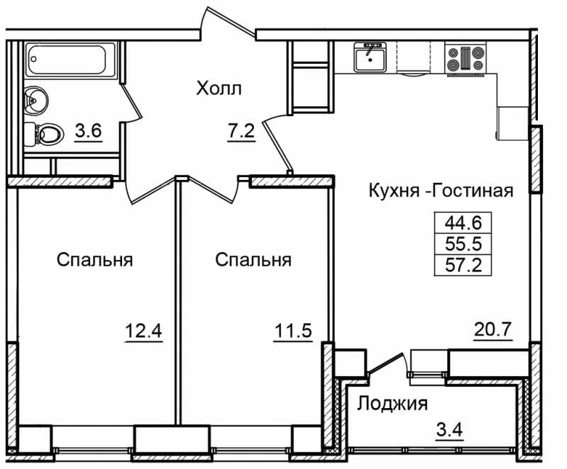 2-комнатная квартира в ЖК AFI Park Воронцовский на 14 этаже в 1 секции. Сдача в 3 кв. 2023 г.