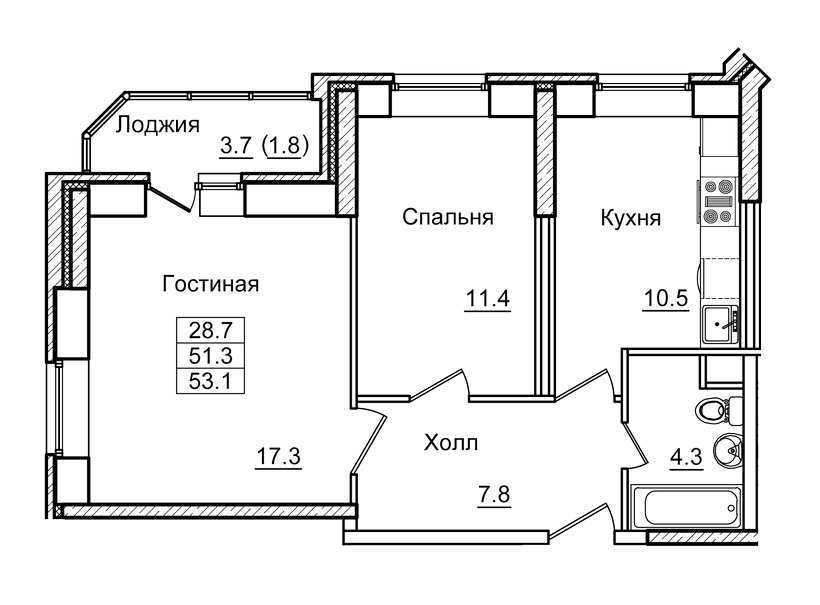 2-комнатная квартира в ЖК AFI Park Воронцовский на 22 этаже в 1 секции. Сдача в 3 кв. 2023 г.