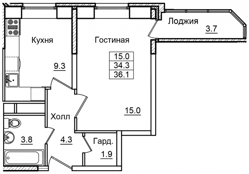 2-комнатная квартира с отделкой в ЖК Бунинские кварталы на 2 этаже в 2 секции. Сдача в 4 кв. 2025 г.