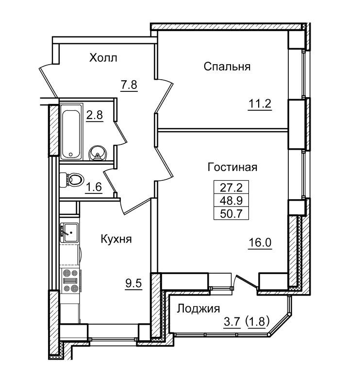 2-комнатная квартира с отделкой в ЖК Дом Достижение на 22 этаже в 6 секции. Сдача в 3 кв. 2023 г.