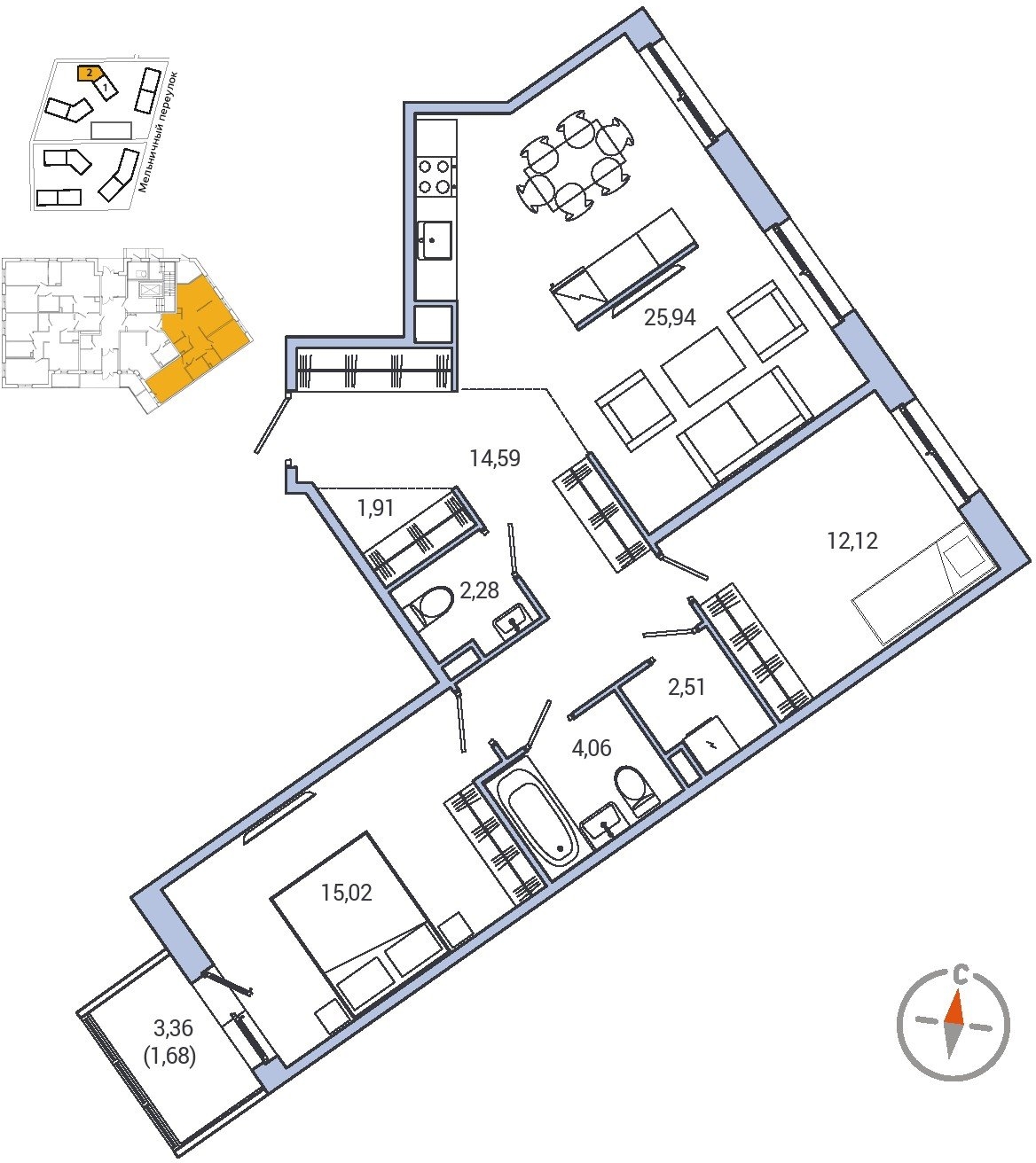 2-комнатная квартира с отделкой в ЖК N'ICE LOFT на 11 этаже в 1 секции. Сдача в 1 кв. 2024 г.