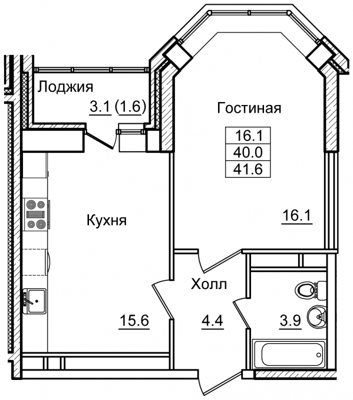 2-комнатная квартира в ЖК Бунинские кварталы на 4 этаже в 1 секции. Сдача в 4 кв. 2025 г.