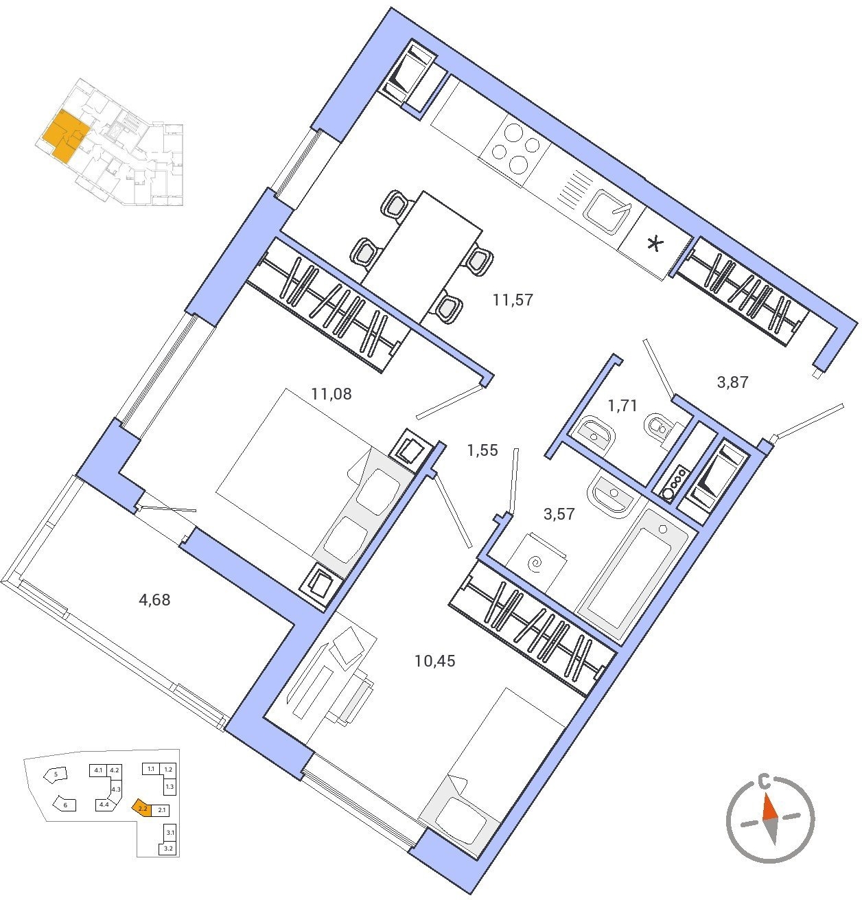 2-комнатная квартира с отделкой в ЖК Дом Достижение на 5 этаже в 6 секции. Сдача в 3 кв. 2023 г.