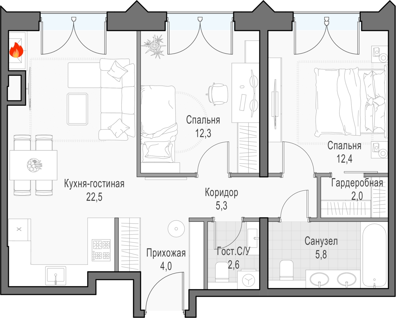 1-комнатная квартира (Студия) с отделкой в ЖК DOM SMILE на 2 этаже в Б секции. Сдача в 4 кв. 2022 г.