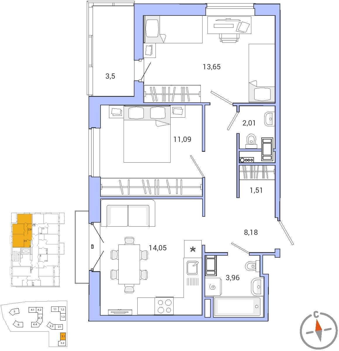1-комнатная квартира (Студия) с отделкой в ЖК Матвеевский Парк на 28 этаже в 1 секции. Сдача в 4 кв. 2024 г.