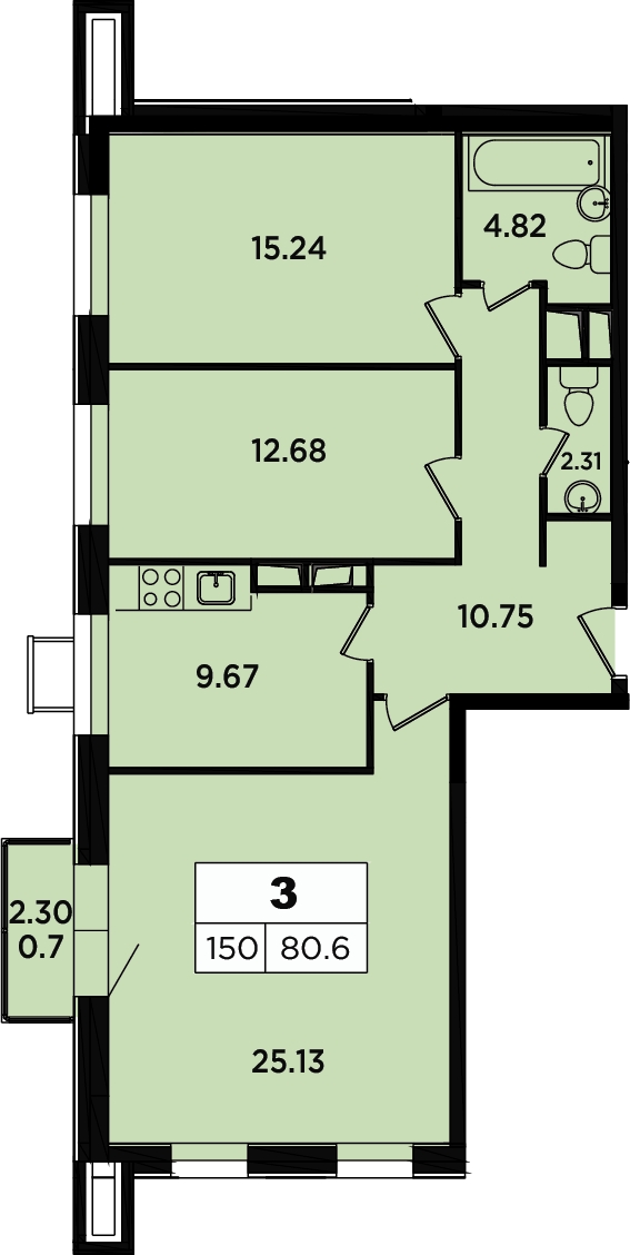 3-комнатная квартира в ЖК Легендарный Квартал на Березовой  аллее на 2 этаже в 1 секции. Сдача в 3 кв. 2019 г.