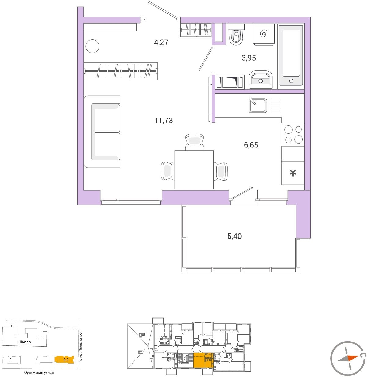 2-комнатная квартира с отделкой в ЖК Суздальское  шоссе 20 на 7 этаже в 1 секции. Сдача в 4 кв. 2022 г.