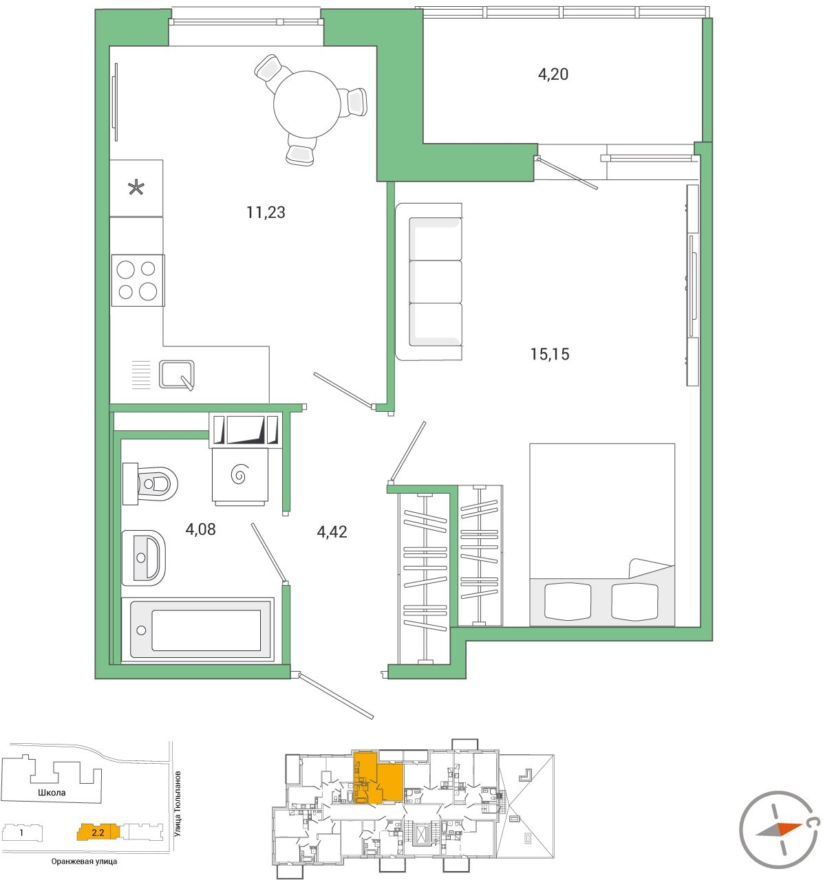 2-комнатная квартира с отделкой в ЖК Суздальское  шоссе 20 на 12 этаже в 1 секции. Сдача в 4 кв. 2021 г.