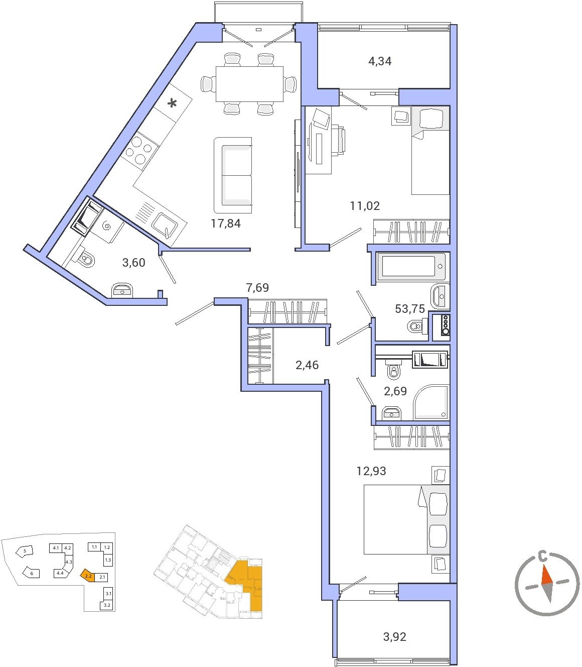 1-комнатная квартира (Студия) с отделкой в ЖК N'ICE LOFT на 14 этаже в 1 секции. Сдача в 1 кв. 2024 г.