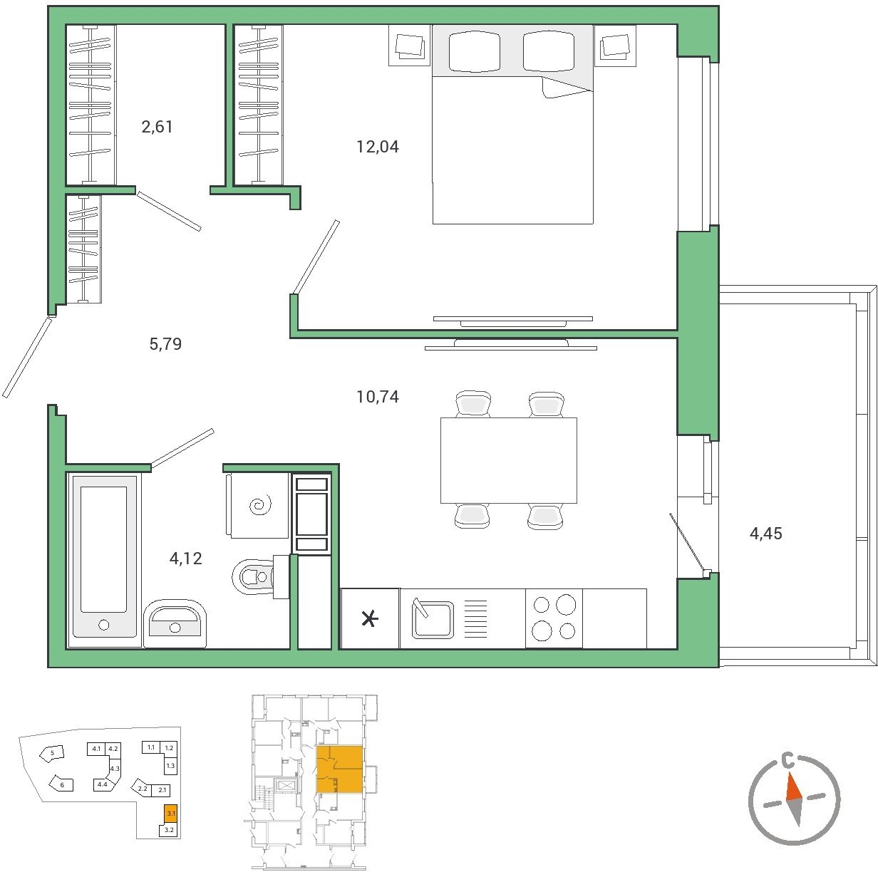 2-комнатная квартира с отделкой в ЖК Level Мичуринский на 2 этаже в 1 секции. Сдача в 4 кв. 2024 г.