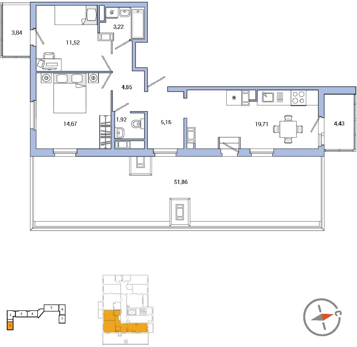 2-комнатная квартира в ЖК N'ICE LOFT на 13 этаже в 1 секции. Сдача в 1 кв. 2024 г.