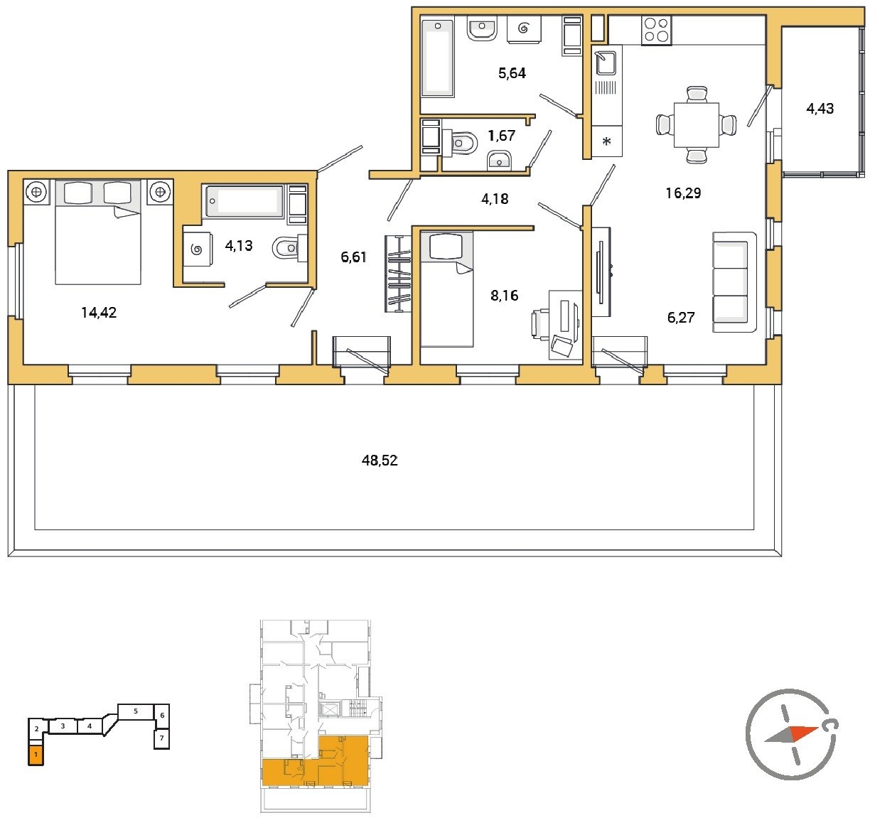 4-комнатная квартира с отделкой в ЖК Бунинские кварталы на 13 этаже в 1 секции. Сдача в 1 кв. 2026 г.