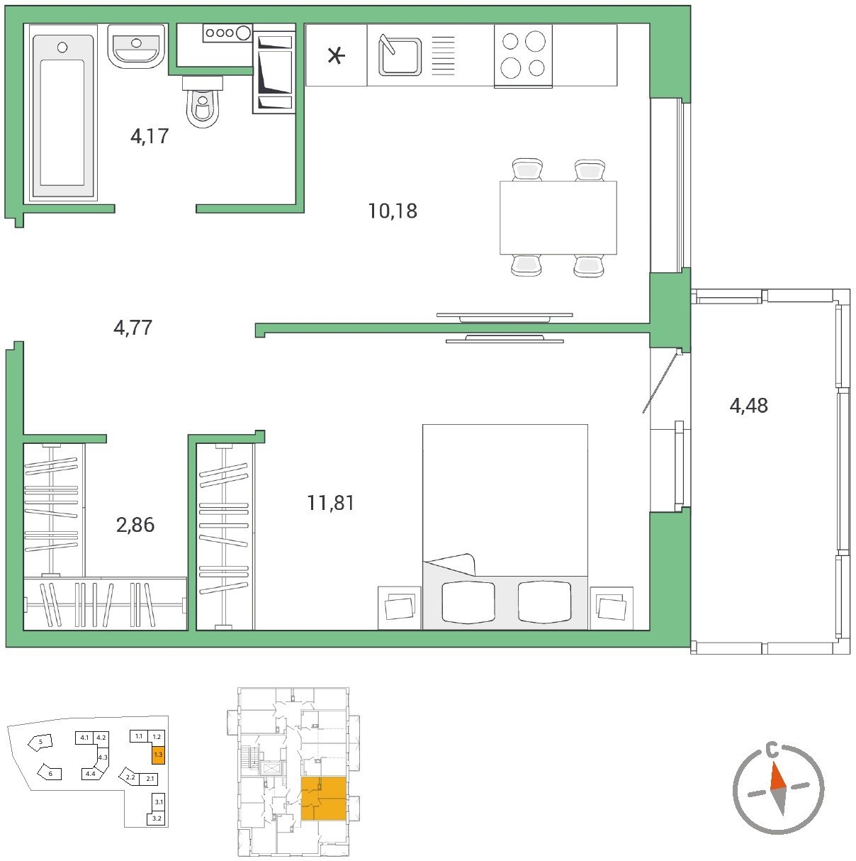4-комнатная квартира в ЖК Бунинские кварталы на 15 этаже в 1 секции. Сдача в 4 кв. 2025 г.