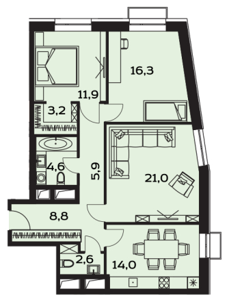 1-комнатная квартира (Студия) с отделкой в ЖК Лучи на 8 этаже в 1 секции. Сдача в 3 кв. 2024 г.