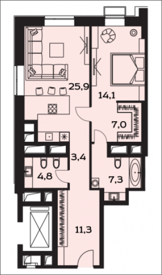 1-комнатная квартира (Студия) с отделкой в ЖК Лучи на 10 этаже в 1 секции. Сдача в 3 кв. 2024 г.