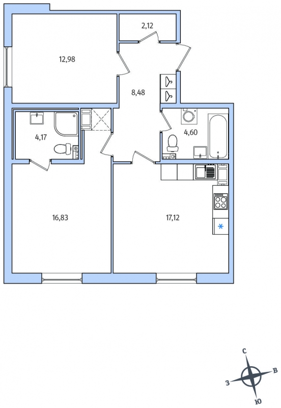 3-комнатная квартира в ЖК Событие на 23 этаже в 3 секции. Сдача в 4 кв. 2024 г.