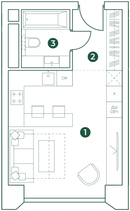 1-комнатная квартира с отделкой в ЖК Смарт Квартал Лесная Отрада на 2 этаже в 1 секции. Сдача в 3 кв. 2022 г.