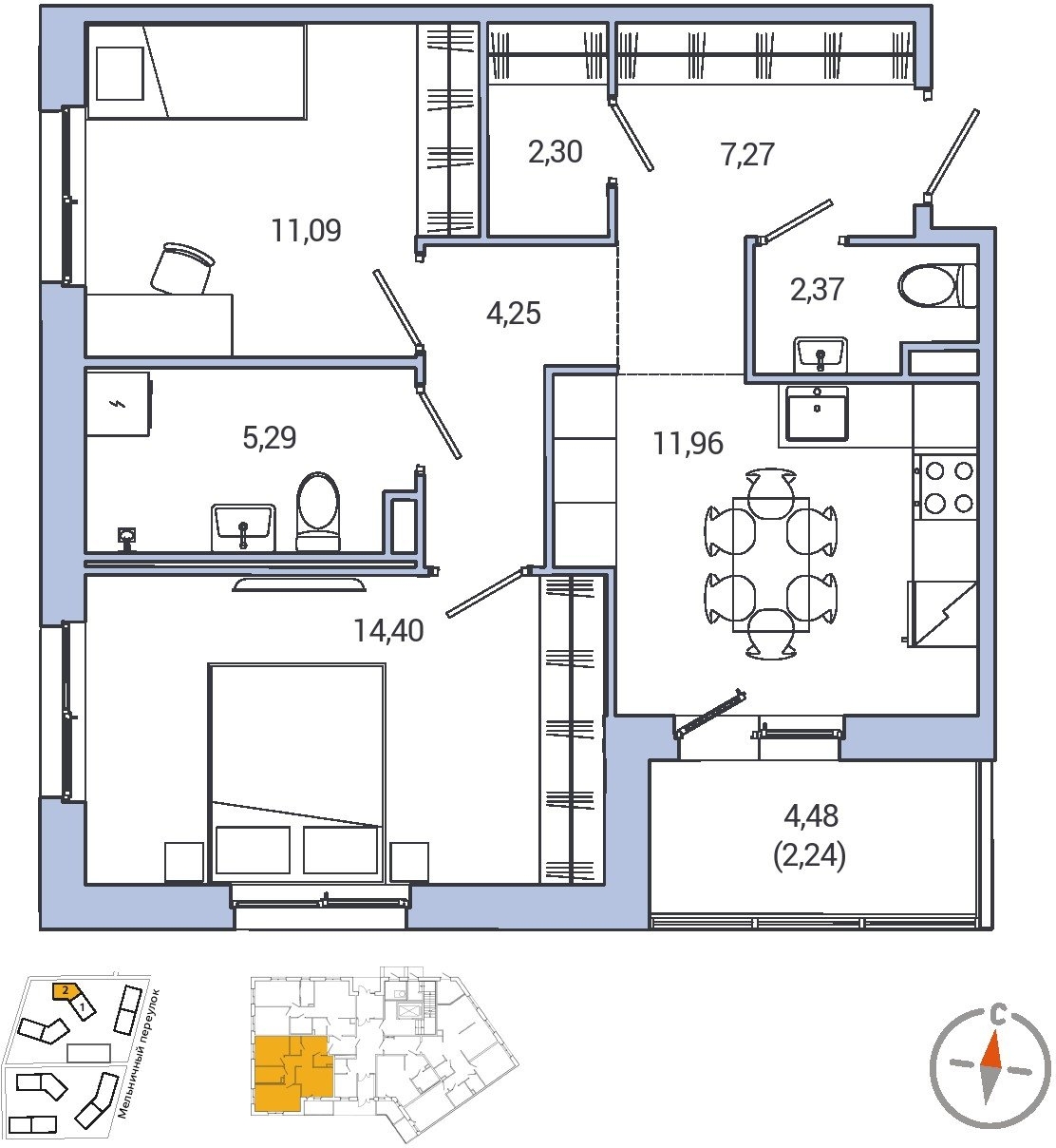 3-комнатная квартира в ЖК MYPRIORITY Basmanny на 3 этаже в 19 секции. Сдача в 3 кв. 2024 г.