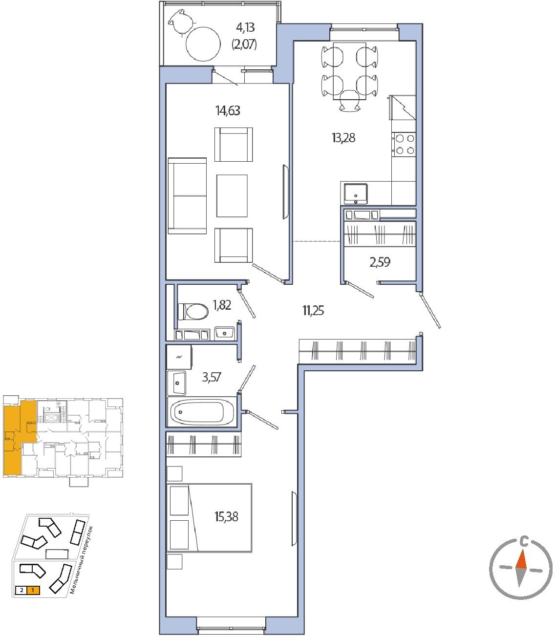 1-комнатная квартира с отделкой в ЖК City Bay на 21 этаже в 1 секции. Сдача в 3 кв. 2026 г.