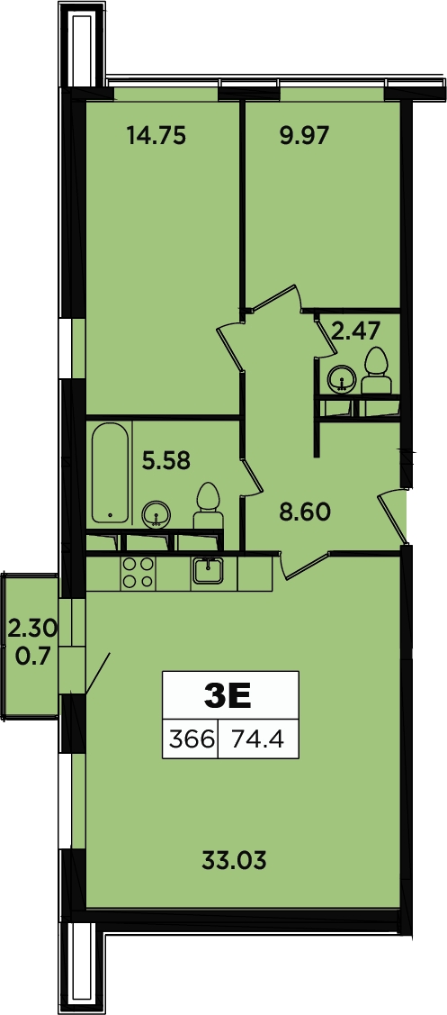 2-комнатная квартира в ЖК Легендарный Квартал на Березовой  аллее на 7 этаже в 1 секции. Сдача в 3 кв. 2019 г.