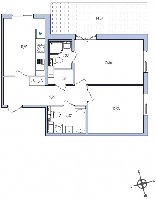 2-комнатная квартира с отделкой в ЖК Суздальское  шоссе 20 на 7 этаже в 2 секции. Сдача в 4 кв. 2022 г.