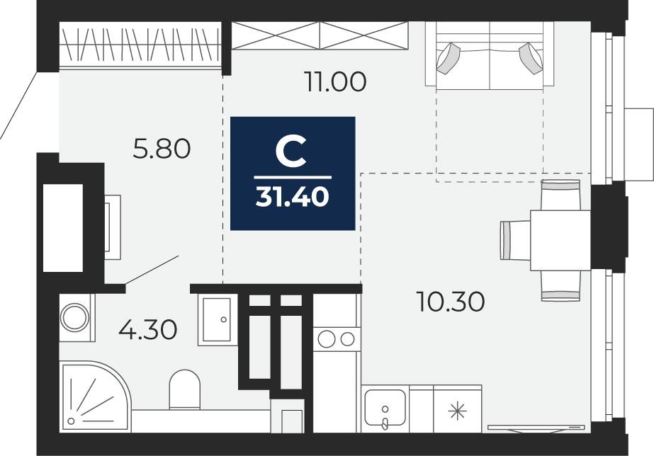 1-комнатная квартира (Студия) в ЖК N'ICE LOFT на 20 этаже в 1 секции. Сдача в 1 кв. 2024 г.