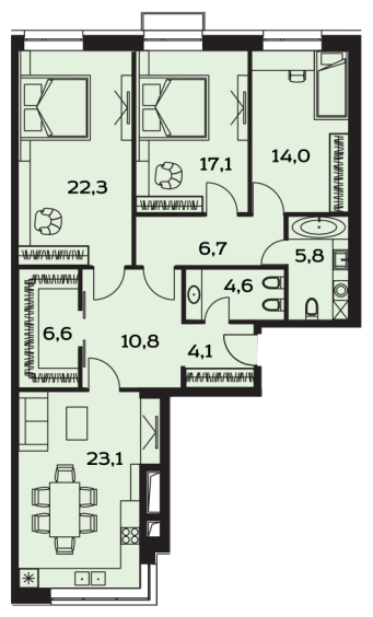 2-комнатная квартира с отделкой в ЖК Октябрьское Поле на 2 этаже в 1 секции. Сдача в 2 кв. 2024 г.
