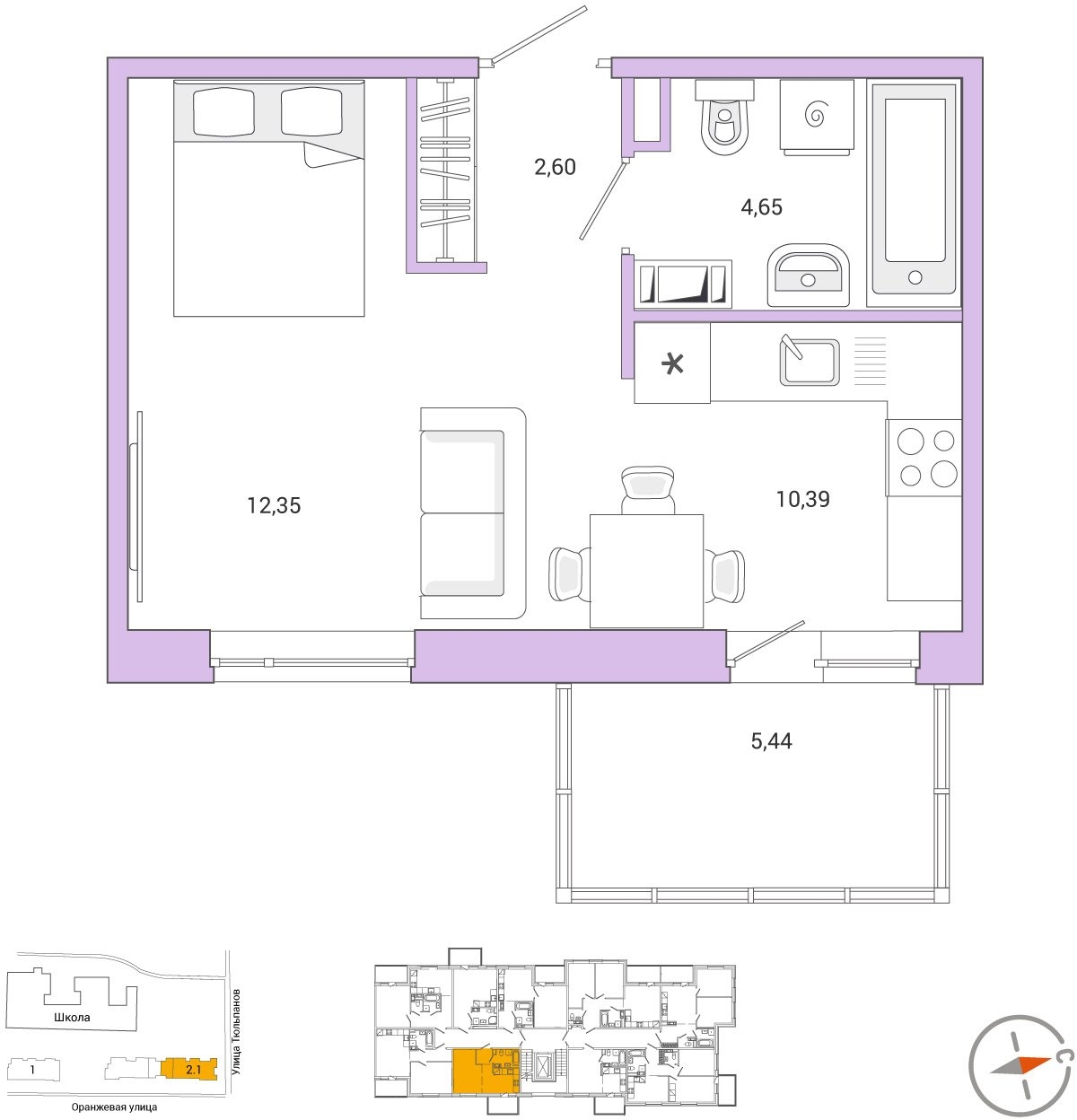 2-комнатная квартира в ЖК SHAGAL на 24 этаже в 2 секции. Сдача в 1 кв. 2024 г.