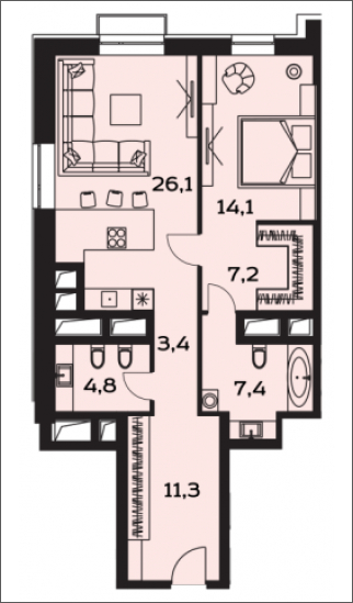 2-комнатная квартира в ЖК Лайм на 14 этаже в 4 секции. Дом сдан.