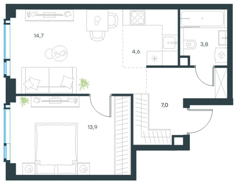 1-комнатная квартира с отделкой в ЖК Бунинские кварталы на 16 этаже в 4 секции. Сдача в 2 кв. 2026 г.