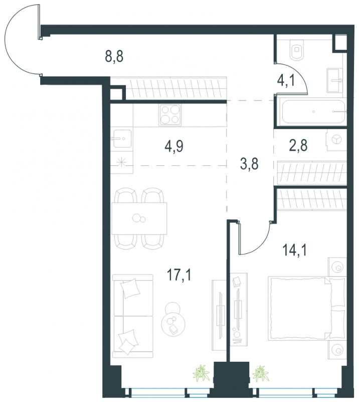 1-комнатная квартира с отделкой в ЖК Янила Драйв на 1 этаже в 1 секции. Сдача в 4 кв. 2021 г.