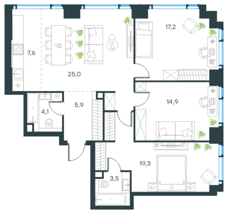 2-комнатная квартира с отделкой в ЖК Эко-квартал VERY на 13 этаже в 1 секции. Сдача в 1 кв. 2024 г.