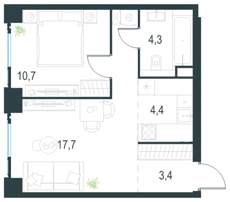 3-комнатная квартира с отделкой в ЖК Бунинские кварталы на 8 этаже в 4 секции. Сдача в 2 кв. 2026 г.