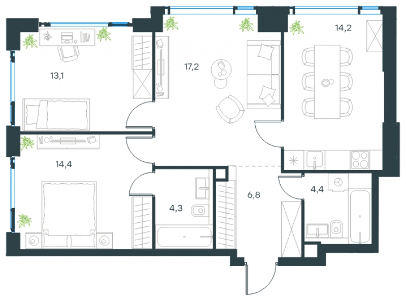 2-комнатная квартира с отделкой в ЖК Sydney City на 11 этаже в 2 секции. Сдача в 1 кв. 2023 г.