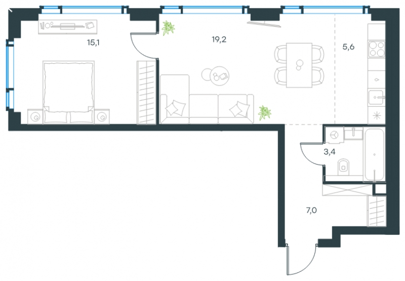 3-комнатная квартира с отделкой в ЖК Южная Битца на 2 этаже в 3 секции. Сдача в 4 кв. 2021 г.